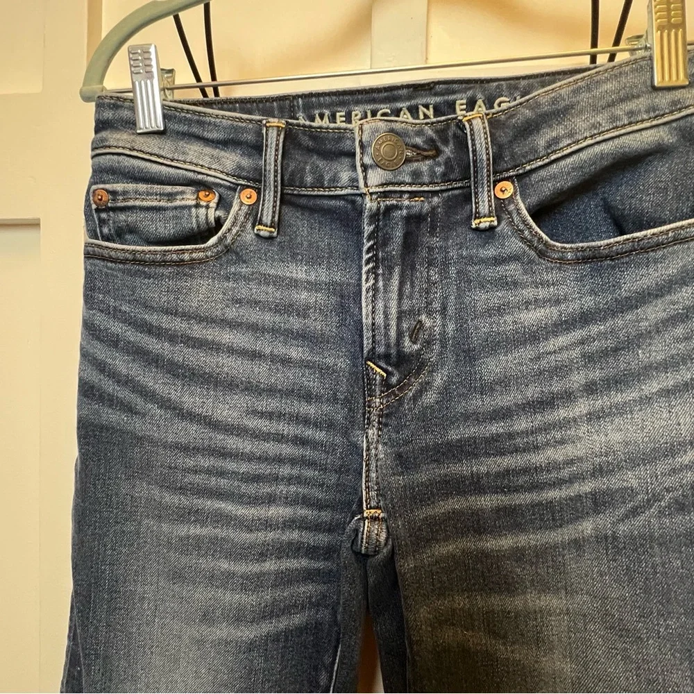 American Eagle Airflex + Original Bootcut Mens 26 x 27 Jeans AE SHORT Whiskering